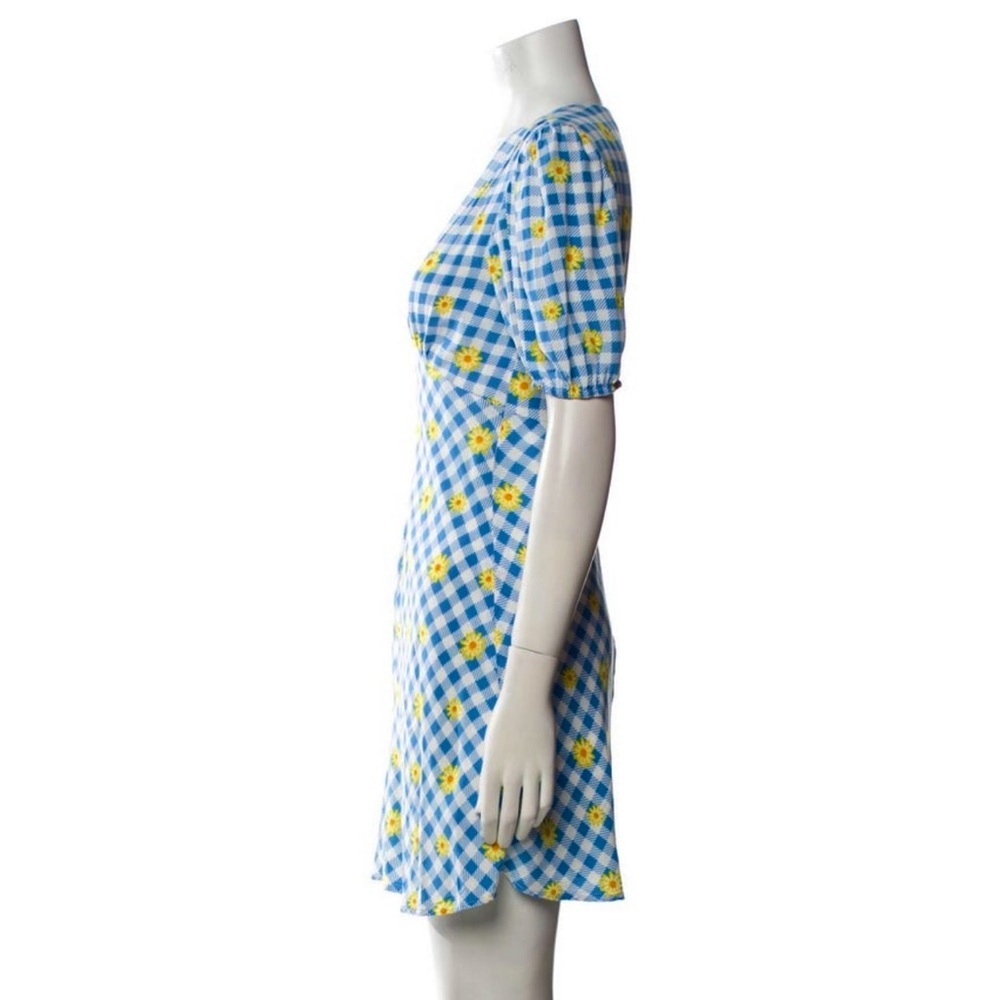 NWT STAUD Milla Mini Dress Gingham Daisy Plaid Blue and White Size 6 - Picture 8 of 12